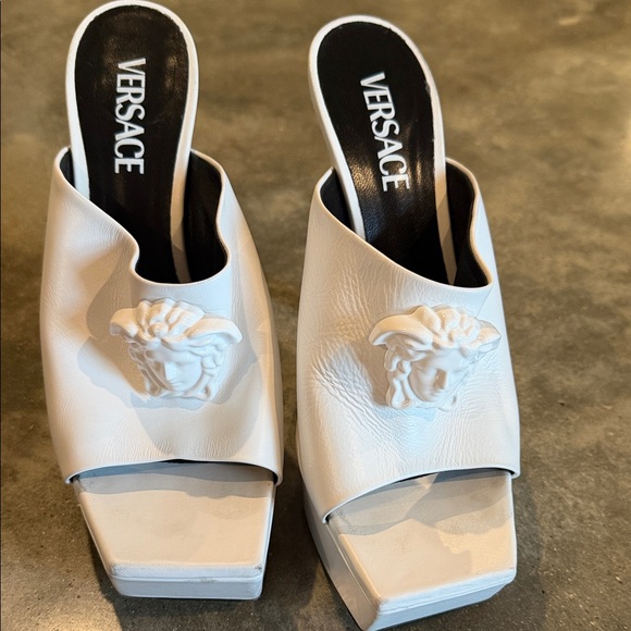 Versace Shoes - Authentic Versace White platform Mules with Medusa Detail